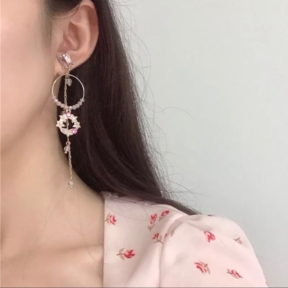 Floral Wreath Long Delicate Gold Drop Earrings - Picture 3 of 6